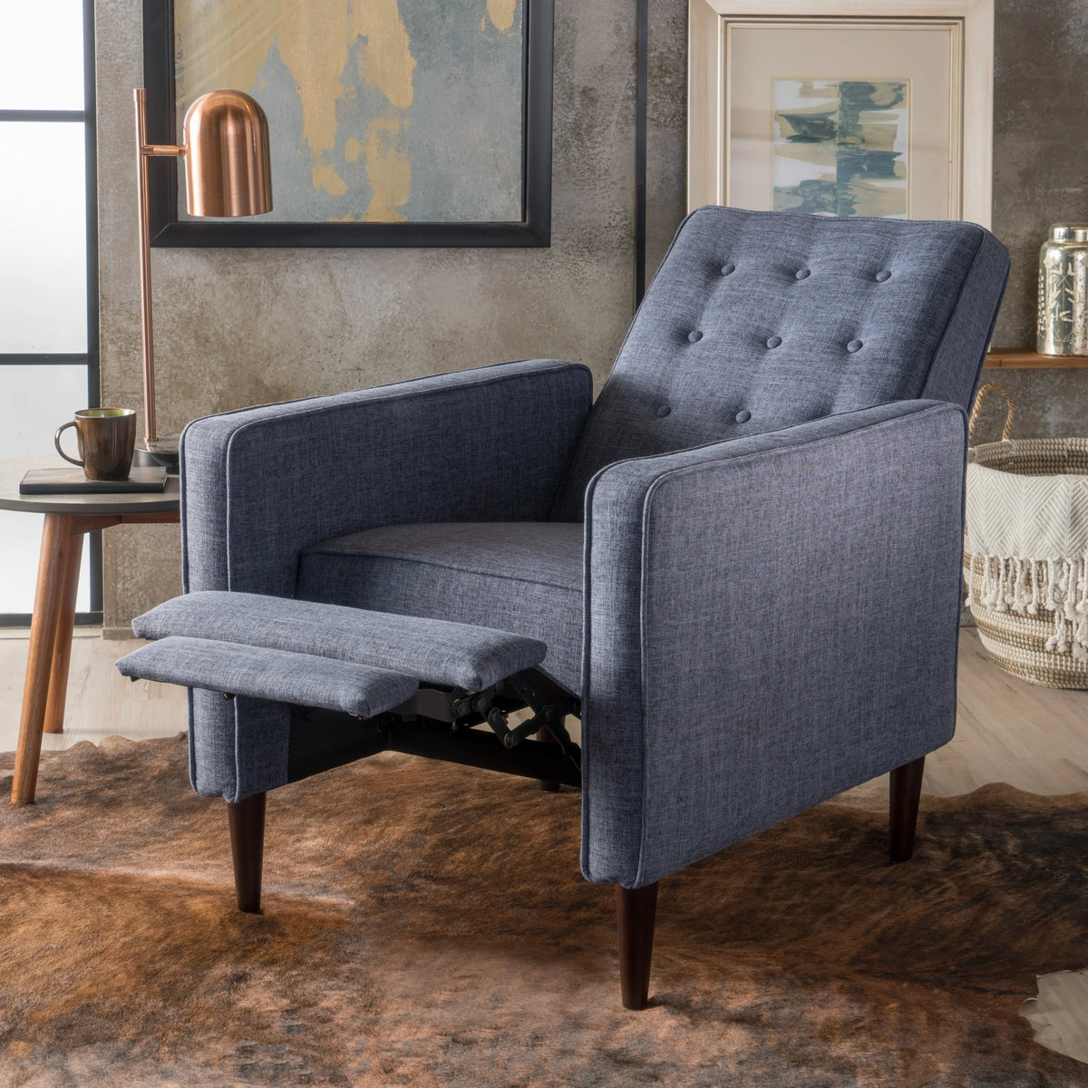 Dark Blue Fabric Button Tufted Recliner K703