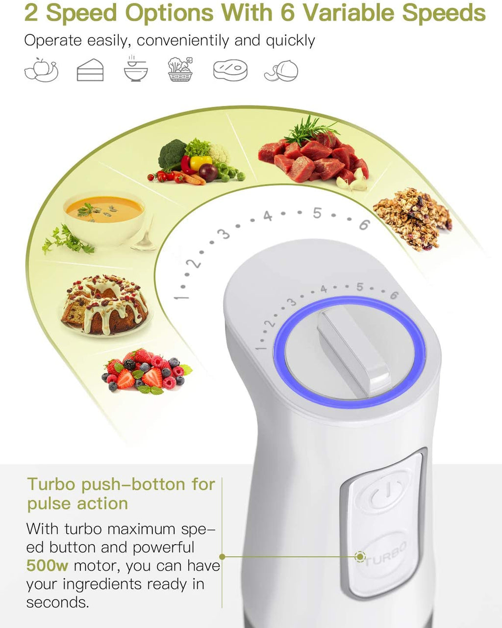 White 6 Speed Immersion Hand Blender with 600Ml Beaker V421699