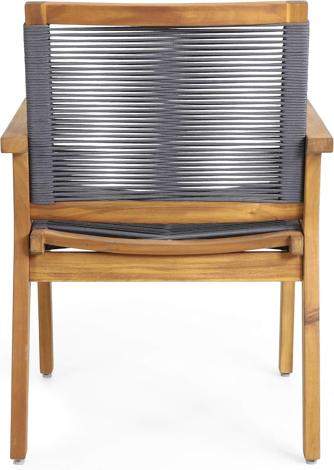 Outdoor Acacia Wood Dining Chair with Rope Seating (Set of 2), Teak and Dark Gray C33235