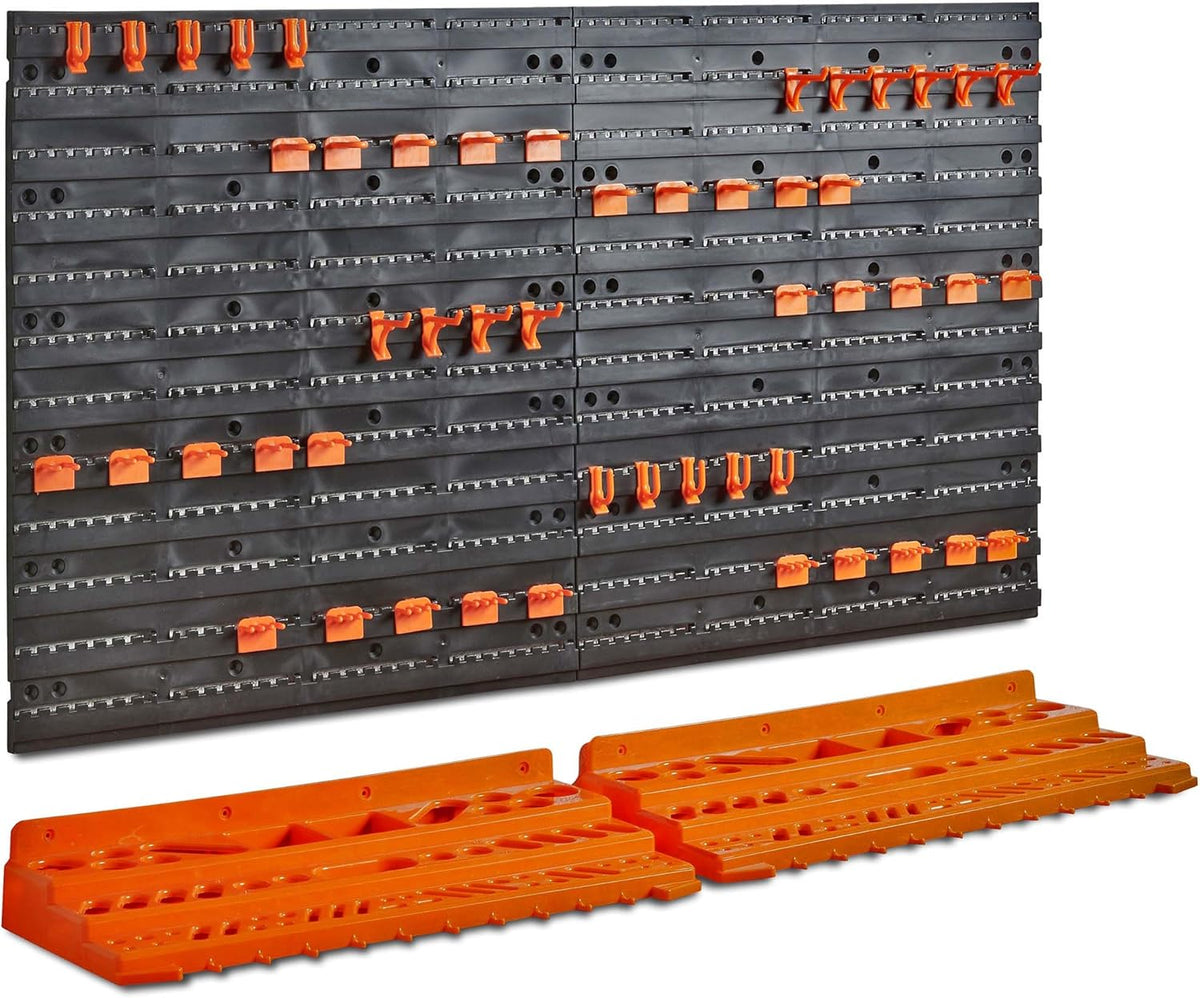 50 Piece Wall Mounted Plastic Pegboard and Shelf Tool Organizer with 50 Assorted Hook Accessories I5765