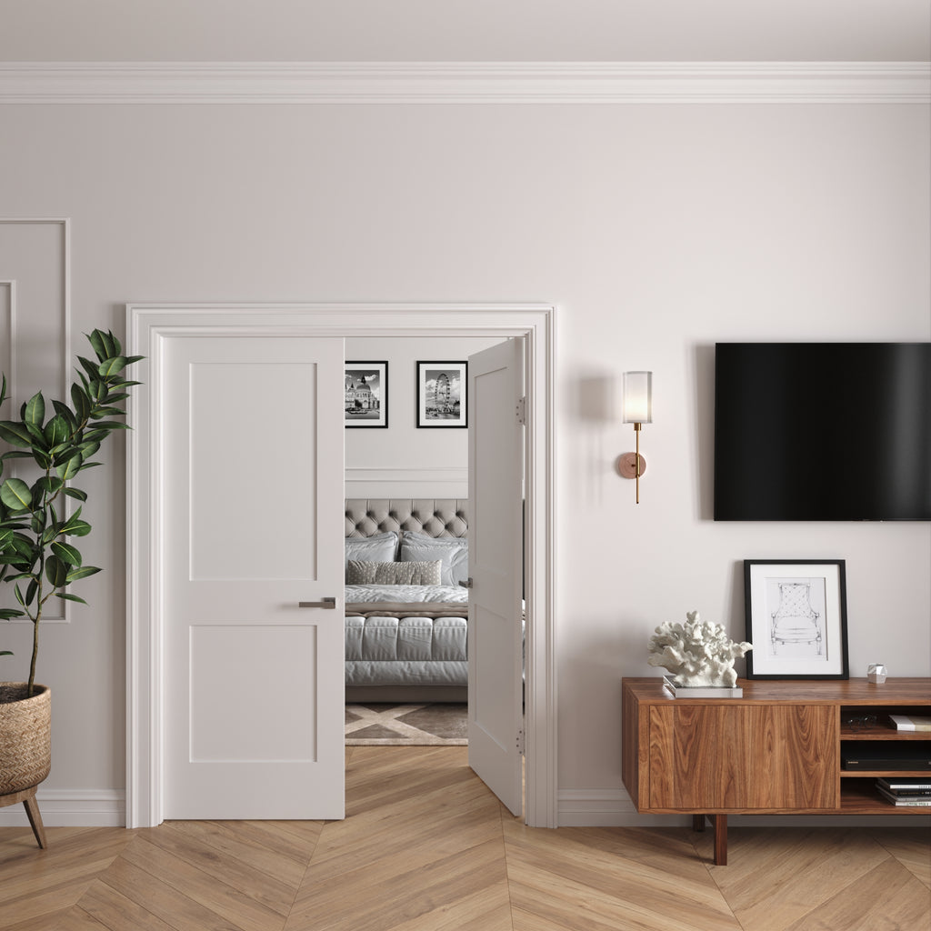 White Primed Double Prehung French Door with Black Hinges Y839713