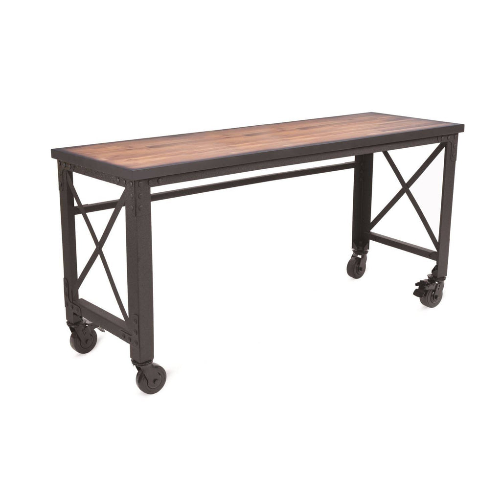Rolling Industrial Desk with Wooden Top 46 x 24 Inches Q530803
