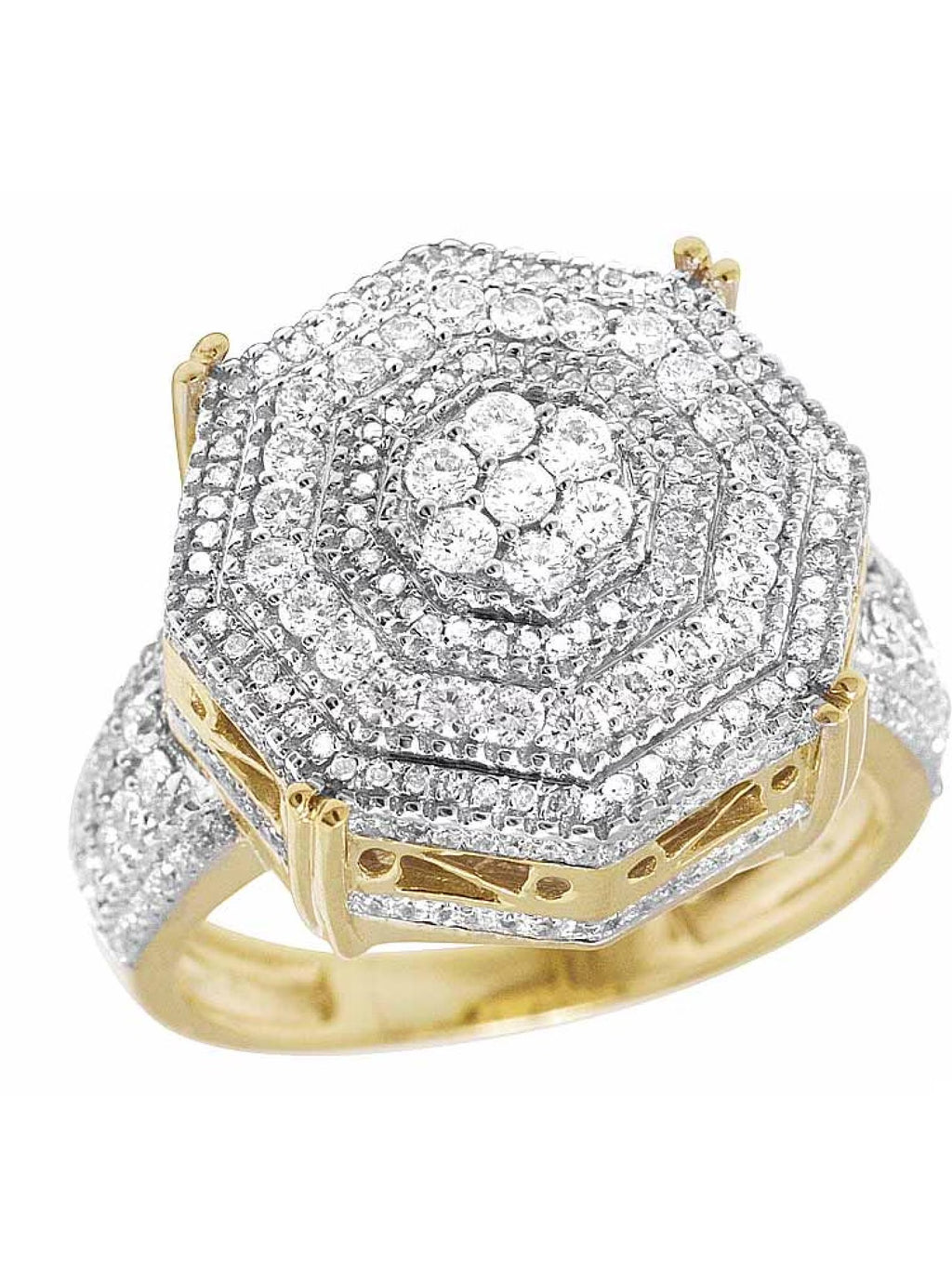 Mens 10K Yellow Gold Genuine Diamond 3D Octagon Wedding Pinky Ring 1.4 CT 19MM U592594