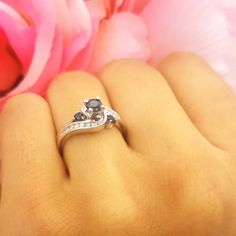 10K White Gold Blue Sapphire & White Diamond Engagement Ring Set D1705
