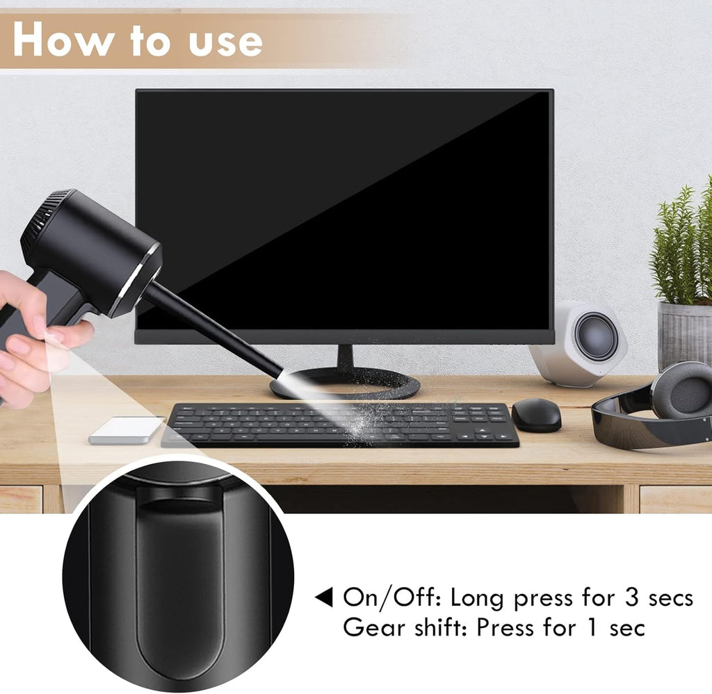 Cordless Electric Air Duster with LED Light, Rechargeable Battery, Pack of 2 C426445