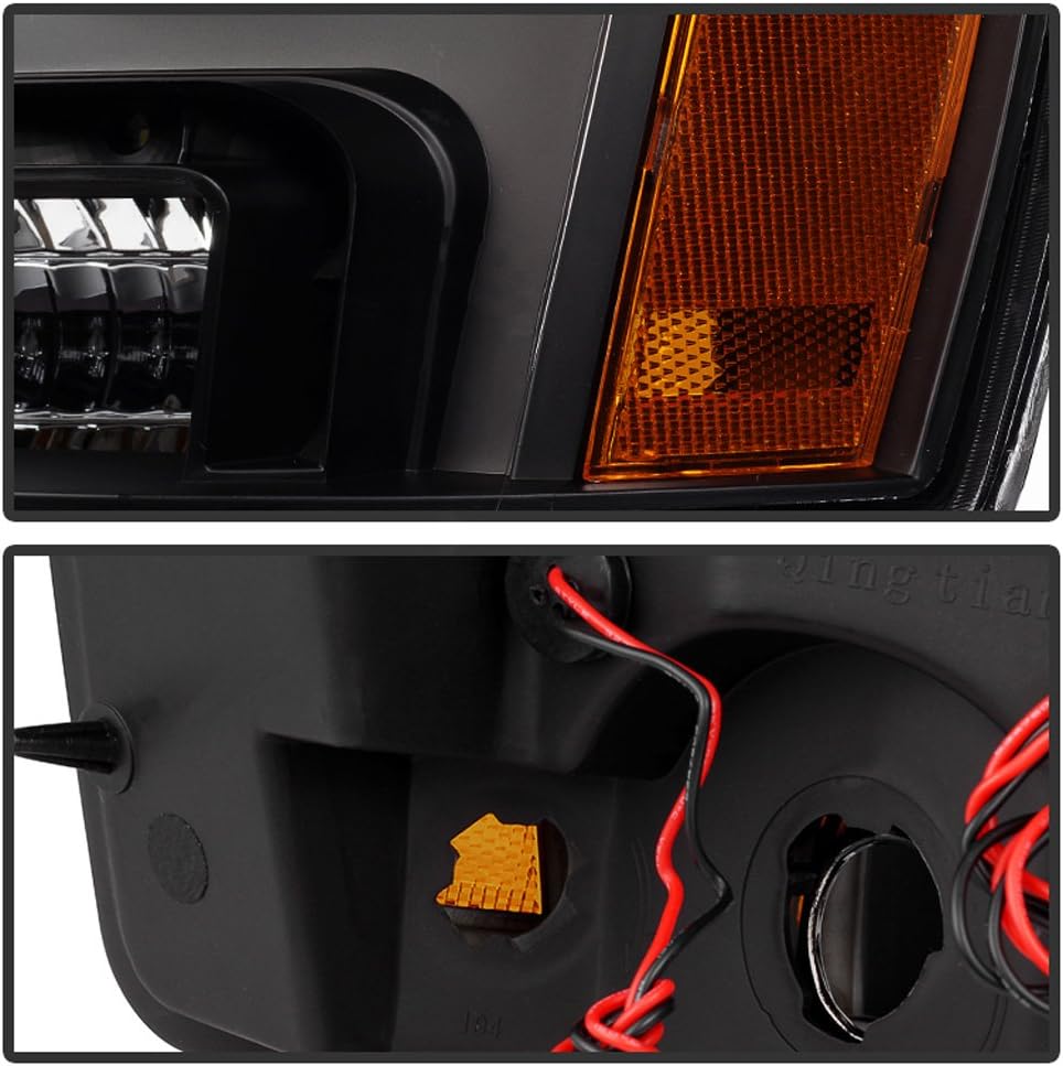 Black 2007-2013 Chevy Suburban Tahoe Avalanche LED DRL Halo Projector Headlights Driver + Passenger Side D5904