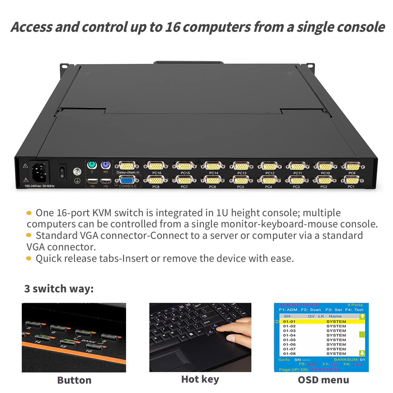 1U 19 LCD Rackmount KVM Console with VGA Input U785499