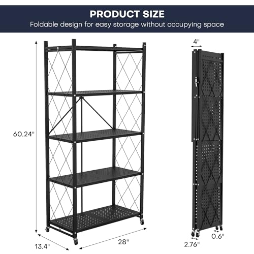 4-Tier Foldable Metal Storage Shelf with Wheels - Black X47819