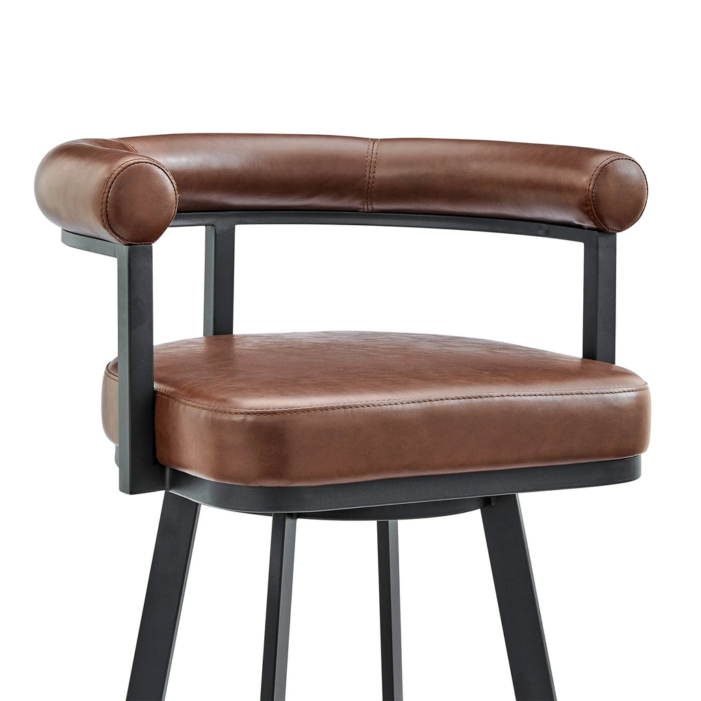 Black Metal Swivel Counter Stool with Brown Faux Leather U3347