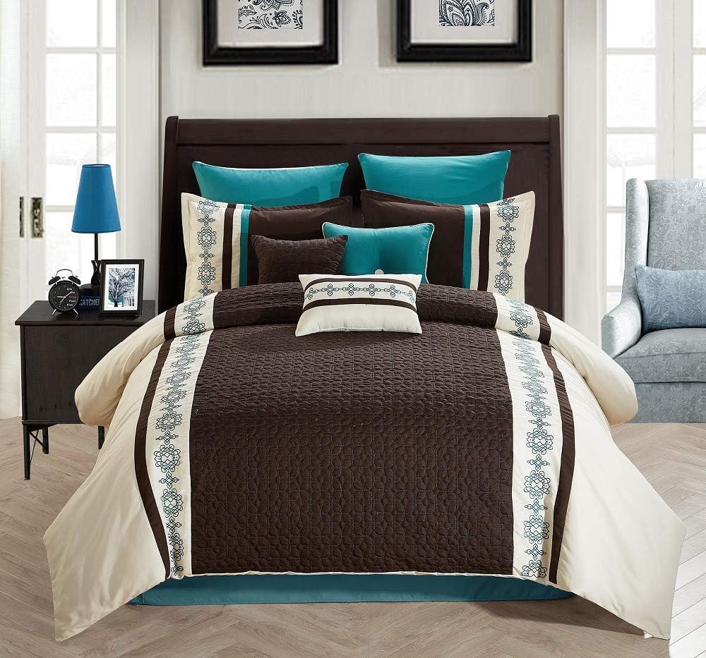 7 Piece Embroidered Over-Sized Comforter Set Queen Purple Grey B88869