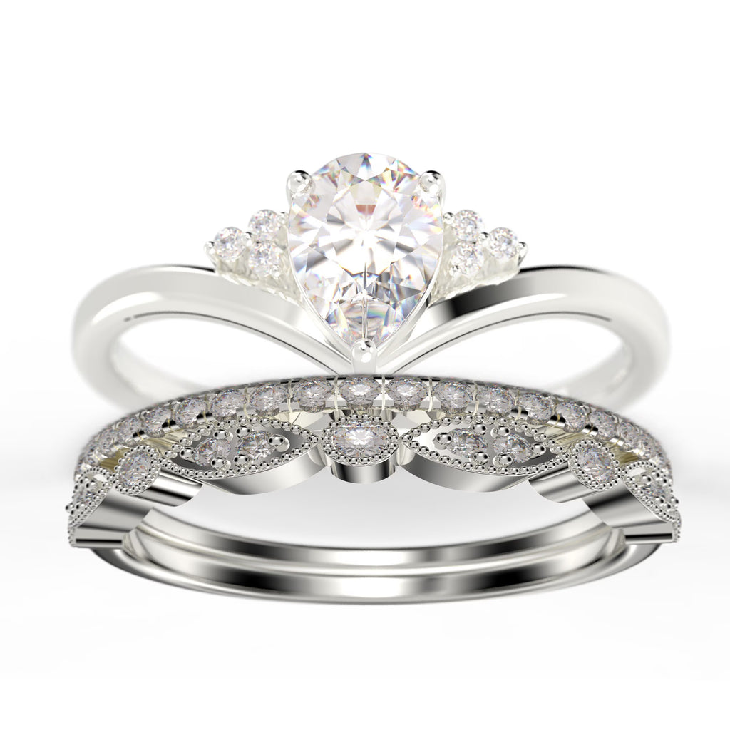 2.25 Carat Pear Cut Diamond Moissanite Engagement Ring in 925 Sterling Silver With 18k White Gold Plating D145