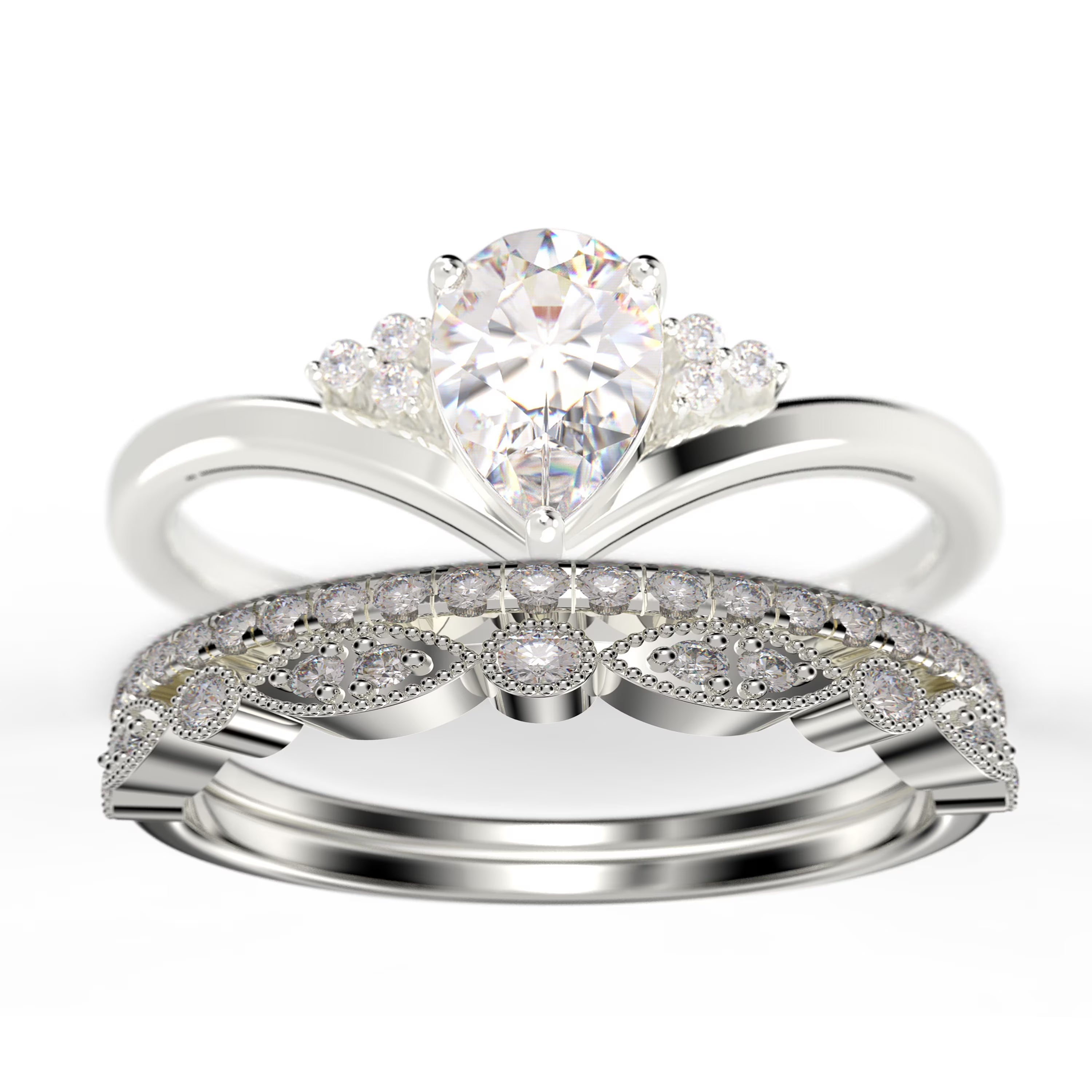 2.25 Carat Pear Cut Diamond Moissanite Engagement Ring in 925 Sterling Silver With 18k White Gold Plating D145