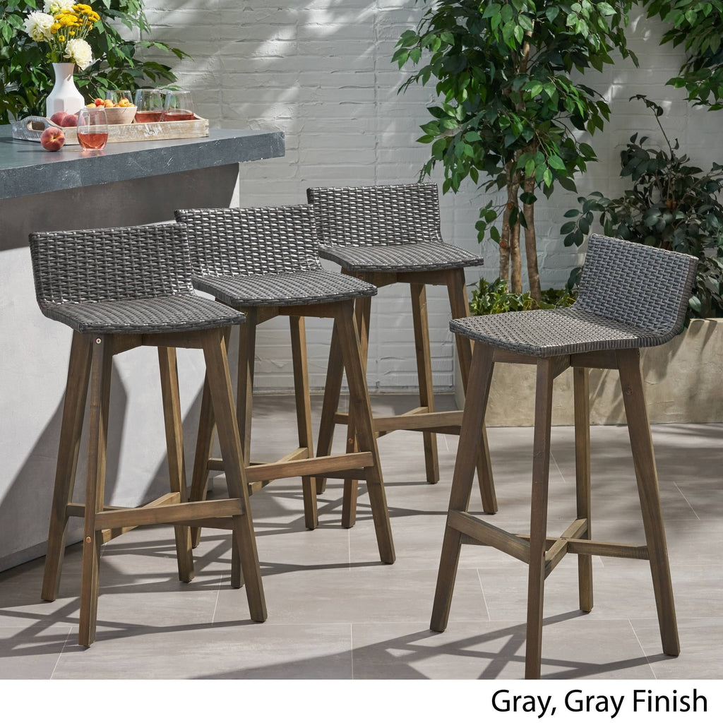 4pk Acacia Wood Wicker Patio Barstools Brown S19380
