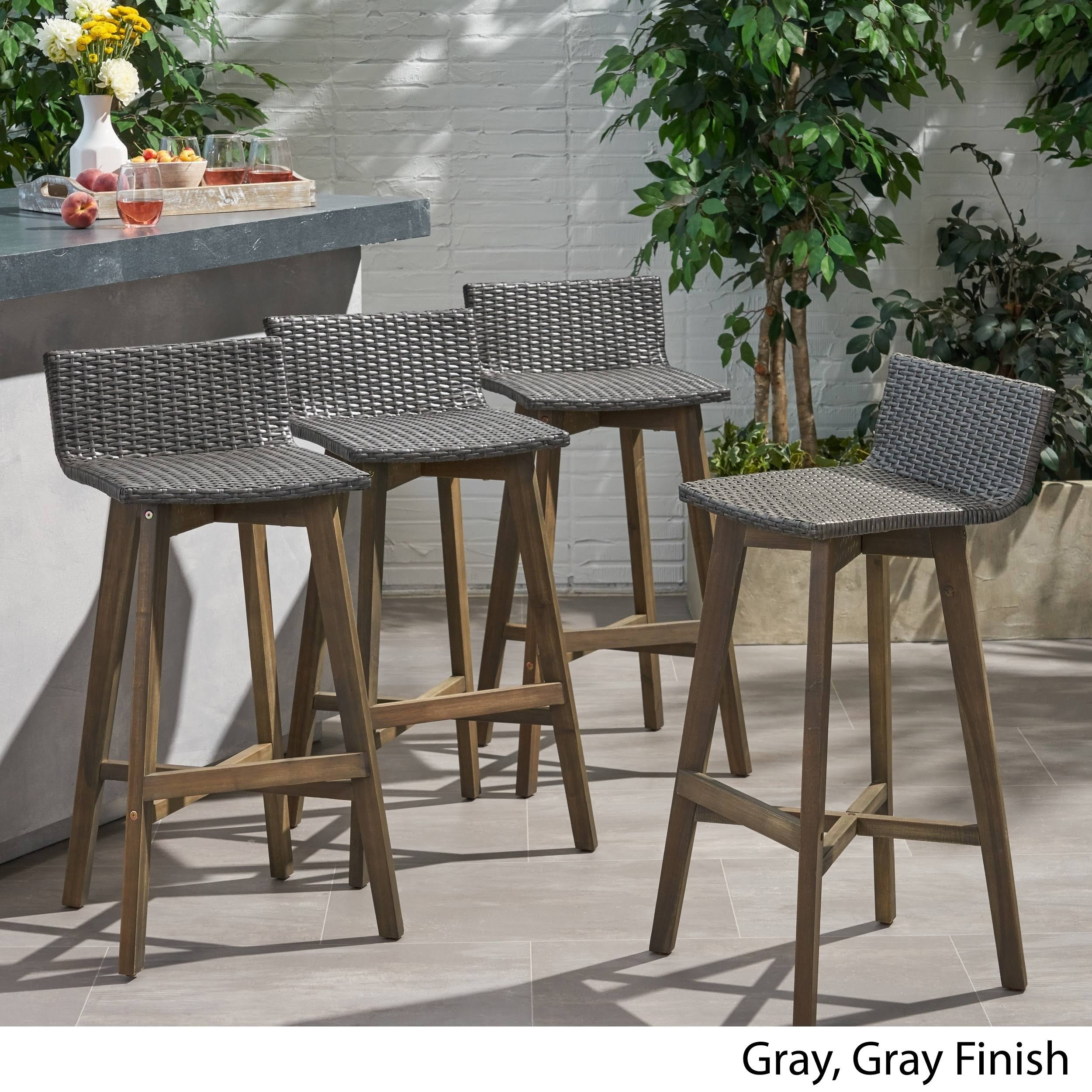 4pk Acacia Wood Wicker Patio Barstools Brown S19380
