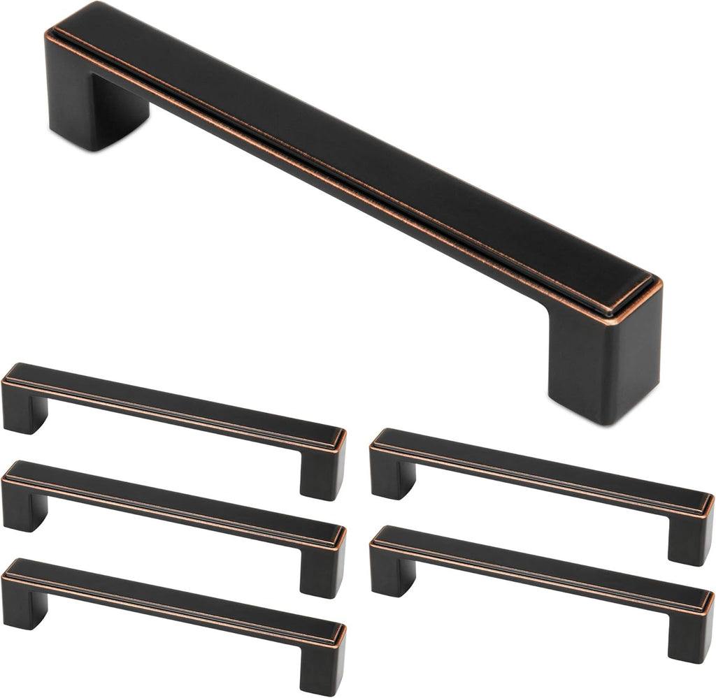 Black Solid Metal Cabinet Handles 6 Pieces 5” Hole Centers G36194