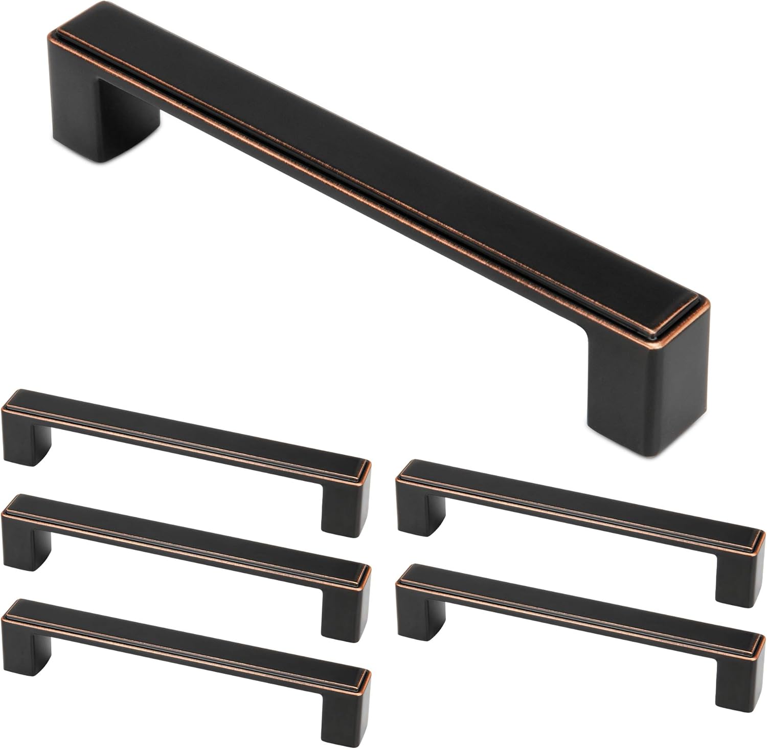 Black Solid Metal Cabinet Handles 6 Pieces 5” Hole Centers G36194