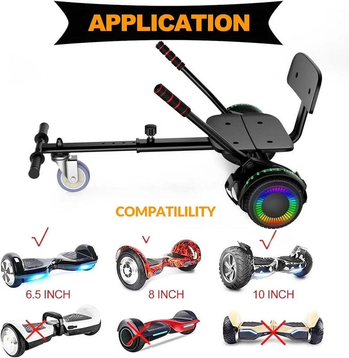 Black Hoverboard Seat Attachment for 6.5" 8" 10" Self Balancing Scooter B19806