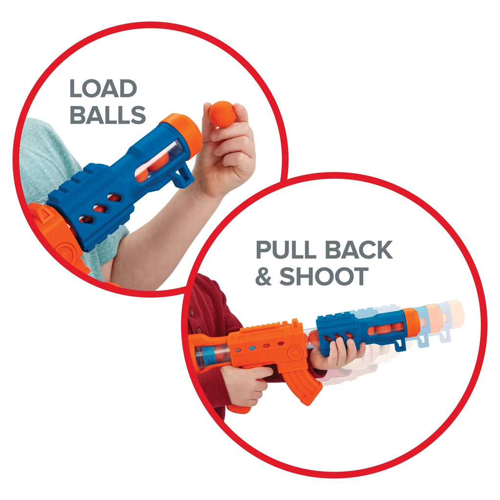 2pk 24ct Soft Foam Balls and 2 Pump Action Blaster Guns with Standing Shooting Target G43003