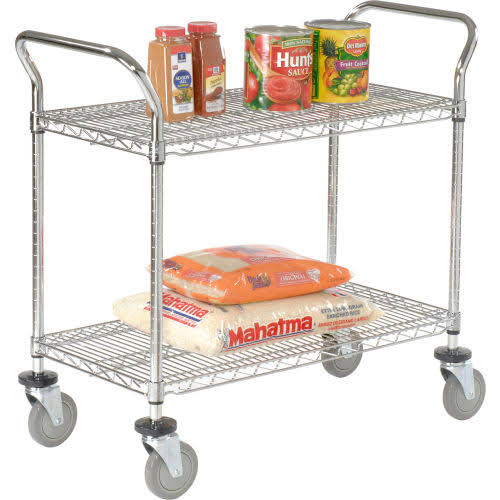 Chrome Utility Cart with 2 Shelf and Polyurethane Brake Casters P4474