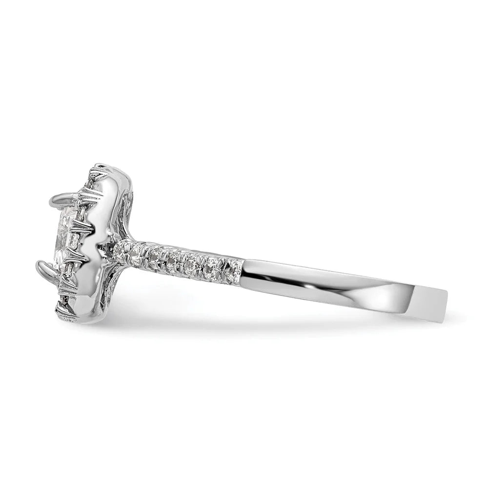 14K White Gold Ring Band Engagement Semi Mount Asscher (4 Prong) Octagon Emerald Diamond, Lab Grown Round, Size 9 I40178