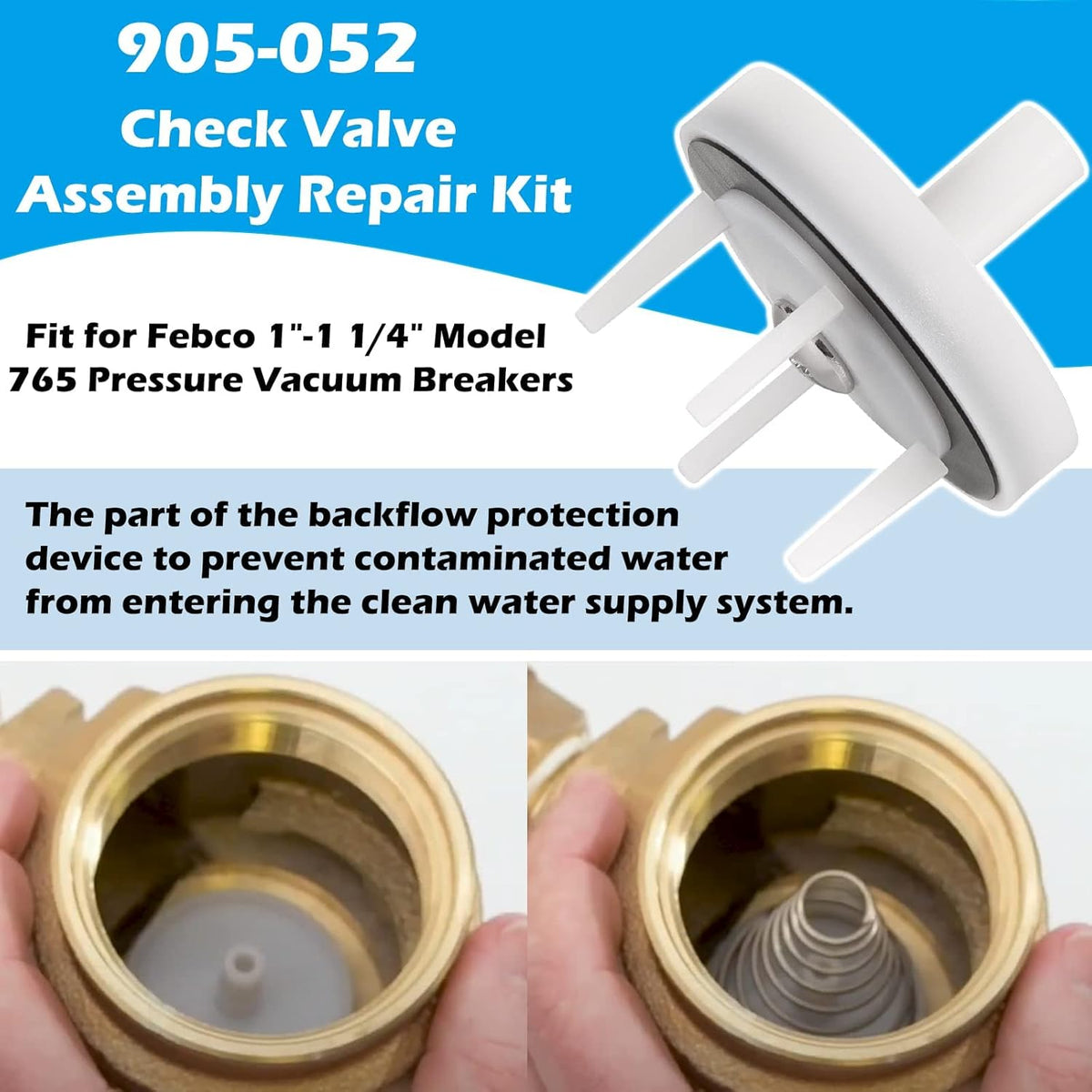 905-212 Bonnet and Poppet Repair Kit & 905-052 Check Valve Assembly Repair Kit & Canopy for Febco 765EBV 1" & 1-1/4" 765 Backflow Preventer and Vacuum Breaker Pack of 2 H190921