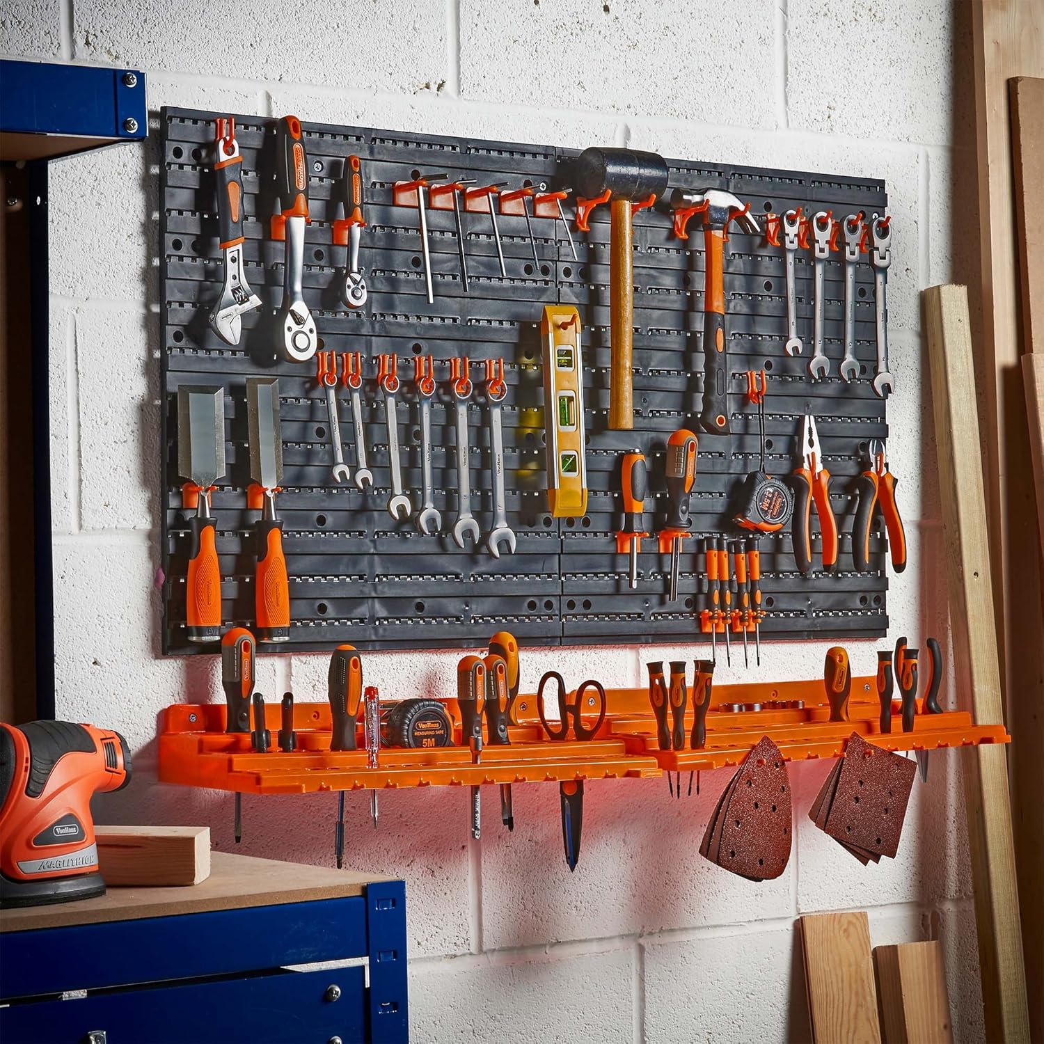 50 Piece Wall Mounted Plastic Pegboard and Shelf Tool Organizer with 50 Assorted Hook Accessories I5765