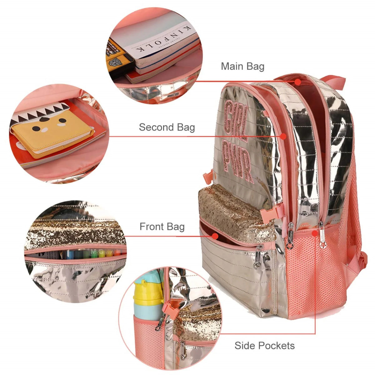 Golden Star Kids Rolling Backpack 3pcs Set with Lunch Bag Pen Case B6532