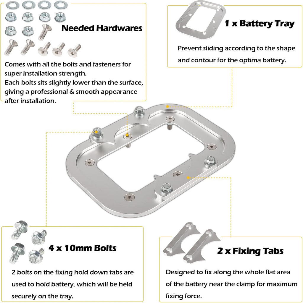 Billet Aluminum Battery Pallet Trunk Battery Hold Down Bracket Tray Pack of 2 D19901
