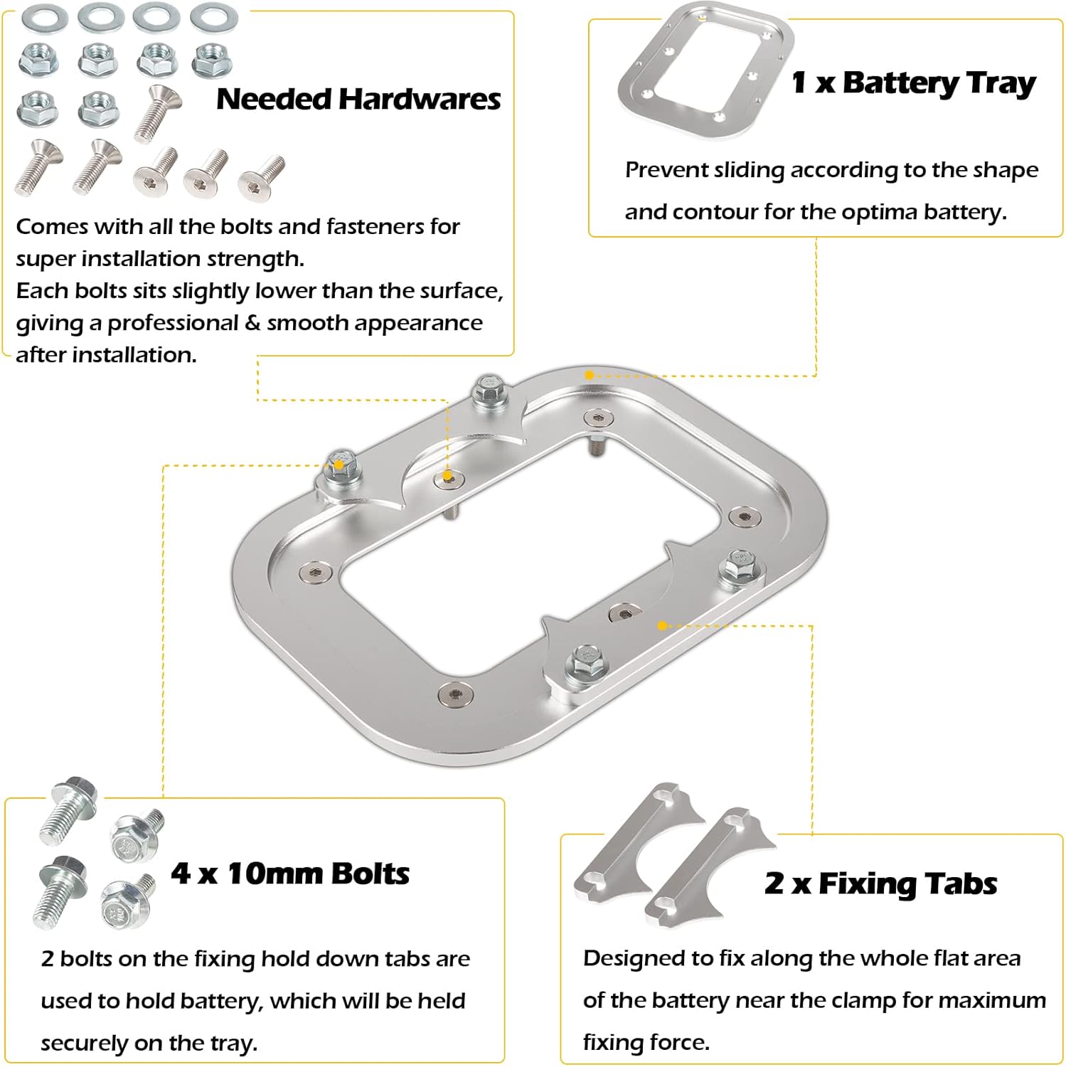 Billet Aluminum Battery Pallet Trunk Battery Hold Down Bracket Tray Pack of 2 D19901
