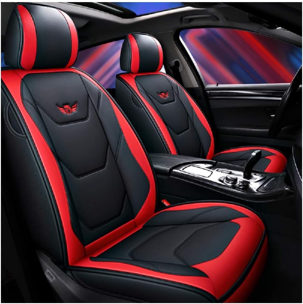 Black-Red PU Leather Car Seat Covers 5 Seats Full Set B4611