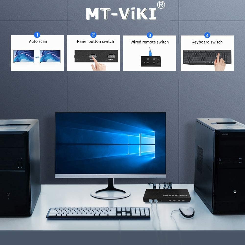 4 Port KVM Switch HDMI with 4 USB Cables and 4 HDMI Cables 4K 30Hz A63465