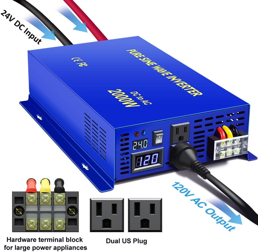 2000 Watt Pure Sine Wave Inverter 24V DC to AC 120V A8383