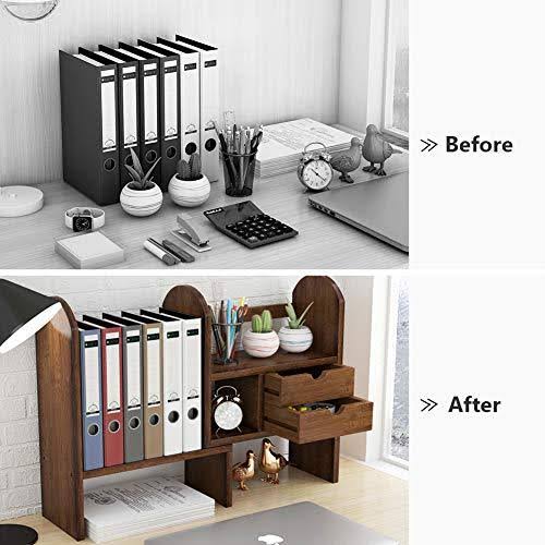 Bamboo Desktop Bookshelf Bookcase with 2 Drawers Q2301