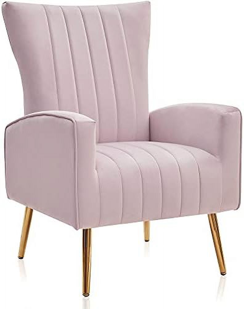 Pink Velvet Upholstered Wingback Accent Chair with Metal Legs Z1283