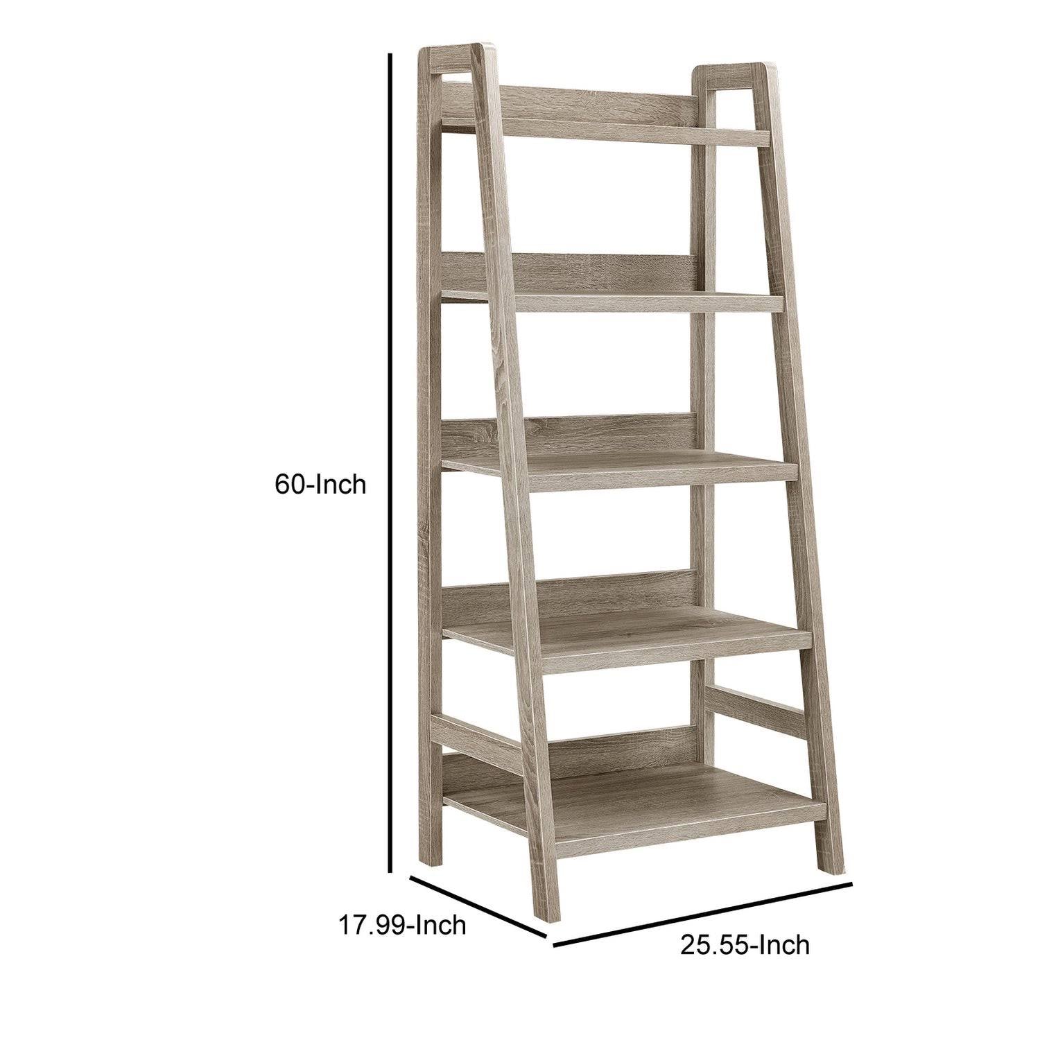 Gray Wooden Ladder Bookcase with Five Shelves Q809