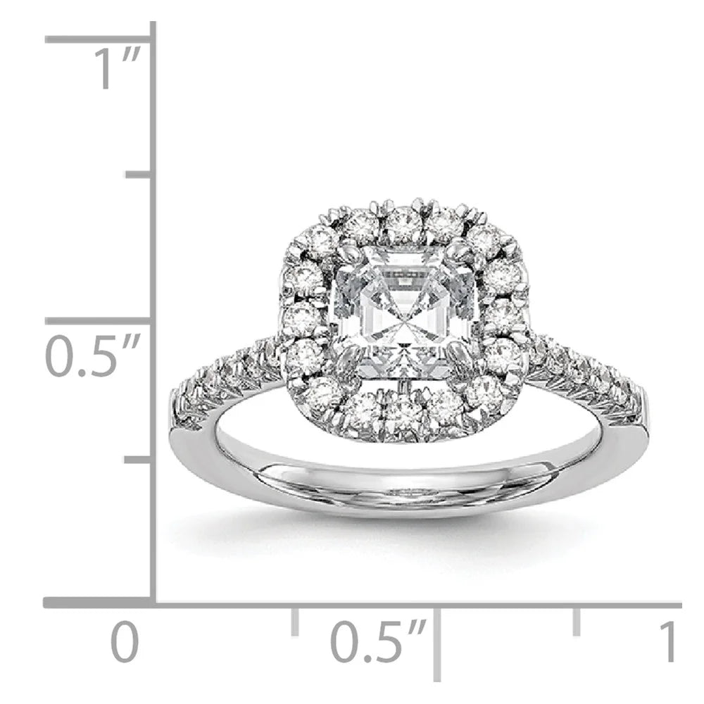 14K White Gold Ring Band Engagement Semi Mount Asscher (4 Prong) Octagon Emerald Diamond, Lab Grown Round, Size 9 I40178