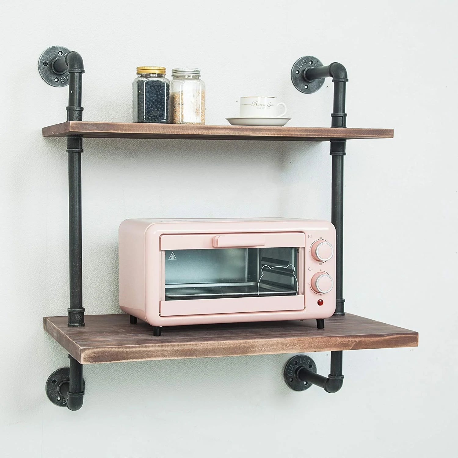 Black Industrial Retro Wall Mount Iron Pipe Microwave Oven Shelf Stand K821909