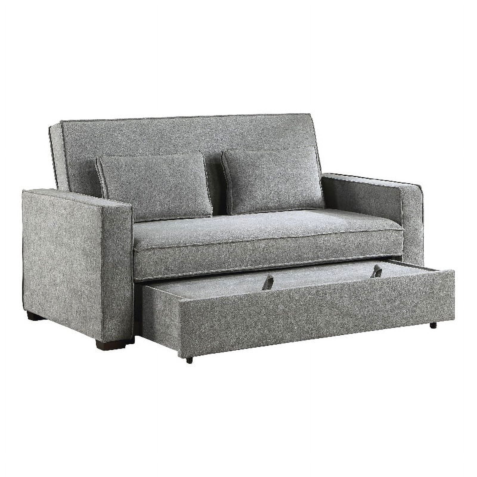 Gray Fabric Upholstered Convertible Sofa with Pull Out Bed E827
