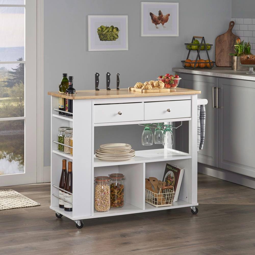 White Kitchen Cart with Storage Q19706