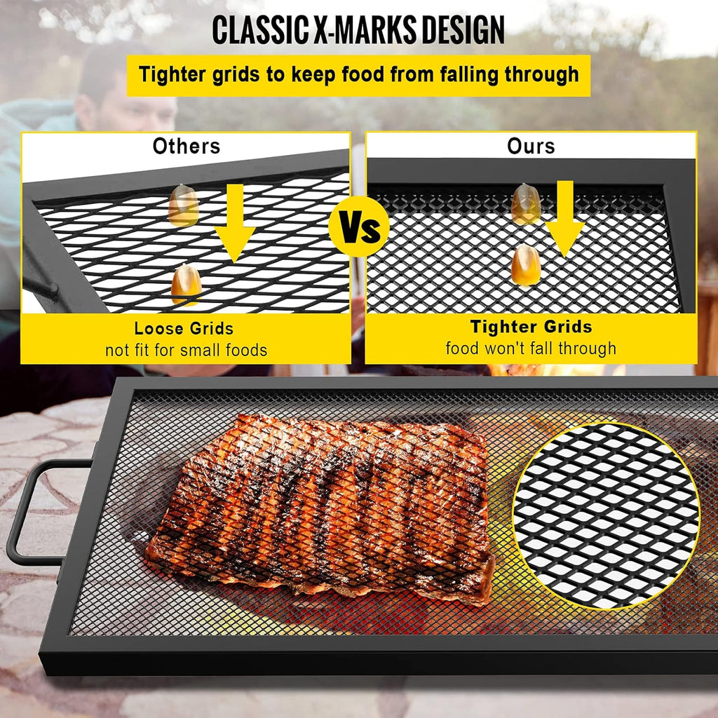 Black Steel Fire Pit Cooking Grate with Handles, Pack of 2 C823848