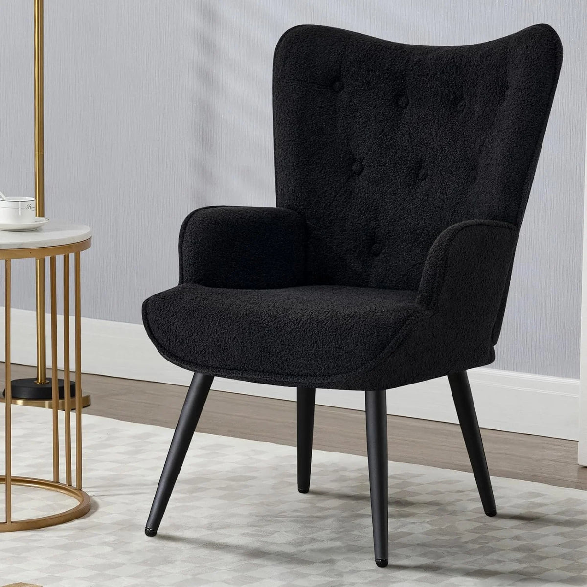 Pink Velvet Tufted Wingback Accent Chair with Solid Metal Legs V161594