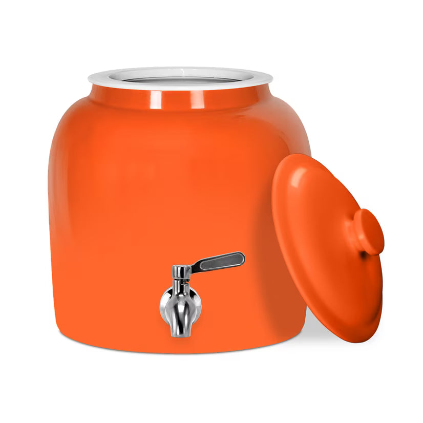Orange Porcelain Ceramic 3-5 Gallon Water Dispenser with Lid T2388