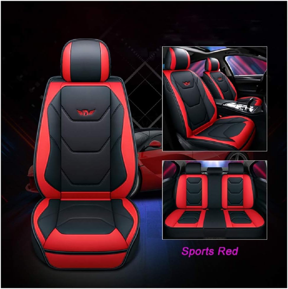 Black-Red PU Leather Car Seat Covers 5 Seats Full Set B4611