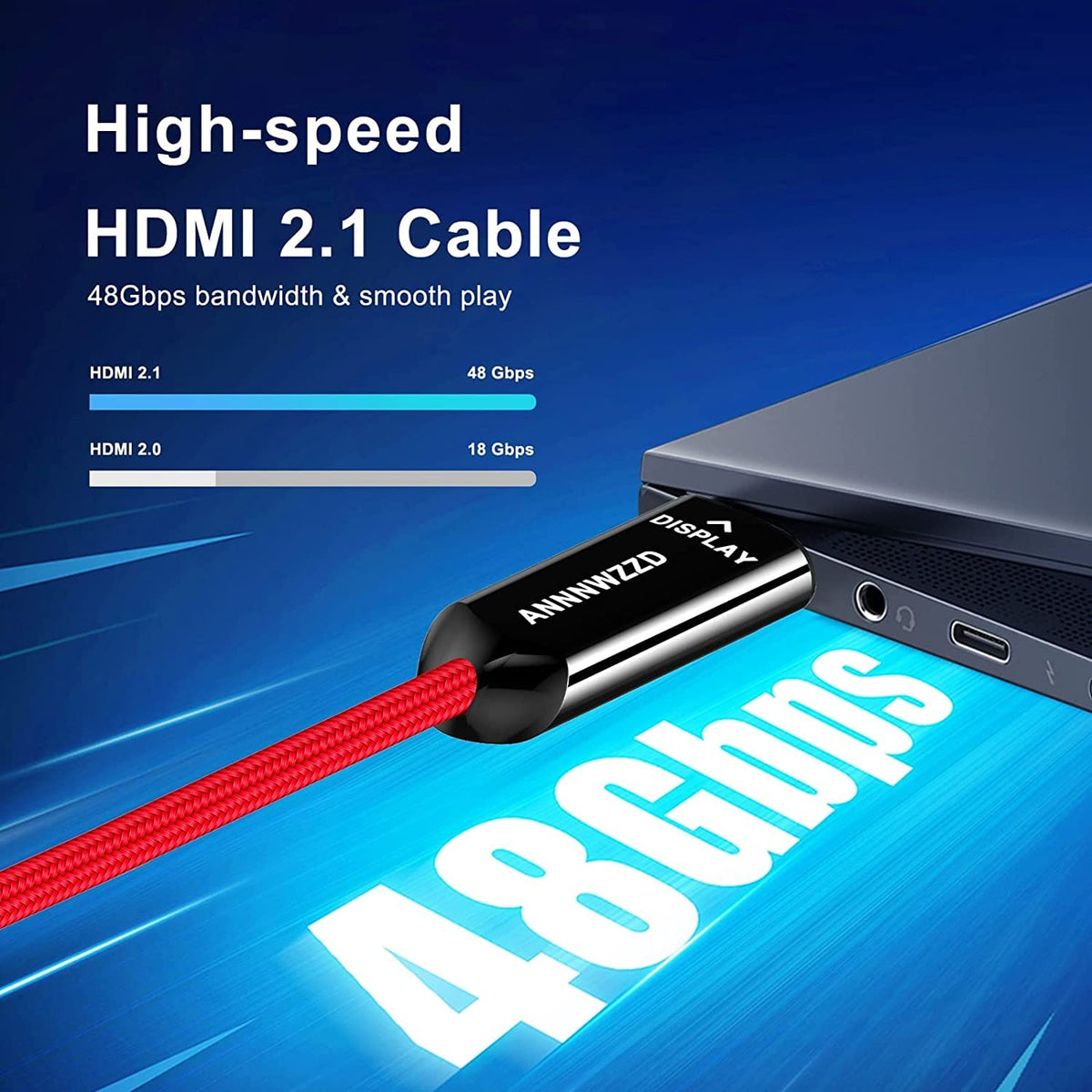8K HDMI Fiber Optic Cable 164FT 50M Red Braided W93096