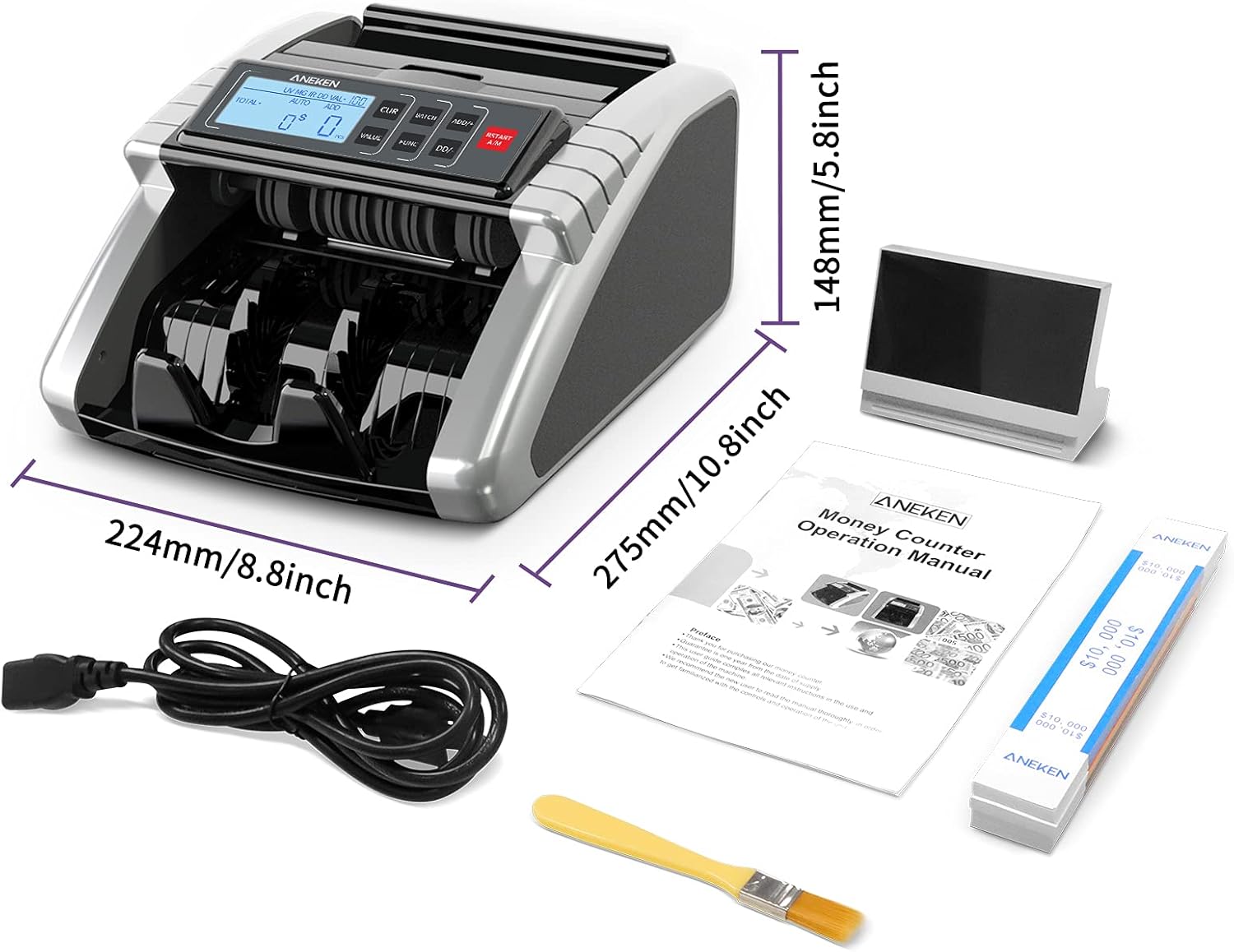 Money Counter Machine with UV/MG/IR/DD Counterfeit Detection, LCD Display, 1000 Bills/Min P18100