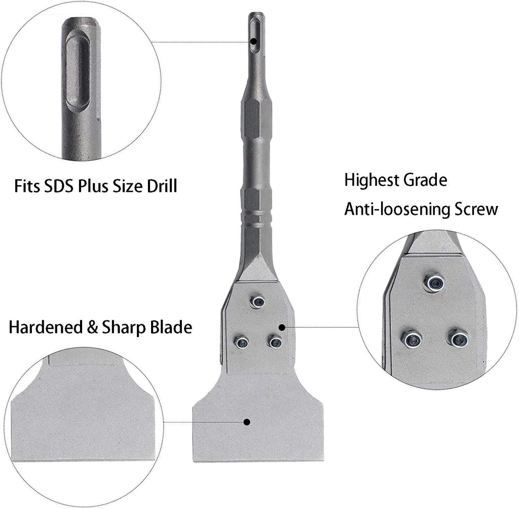 6PCS SDS Plus Floor Scraper Tool and Alloy Hammer Drill Chisel Bits with Groove Gouge Wall Scraper with Case P4320