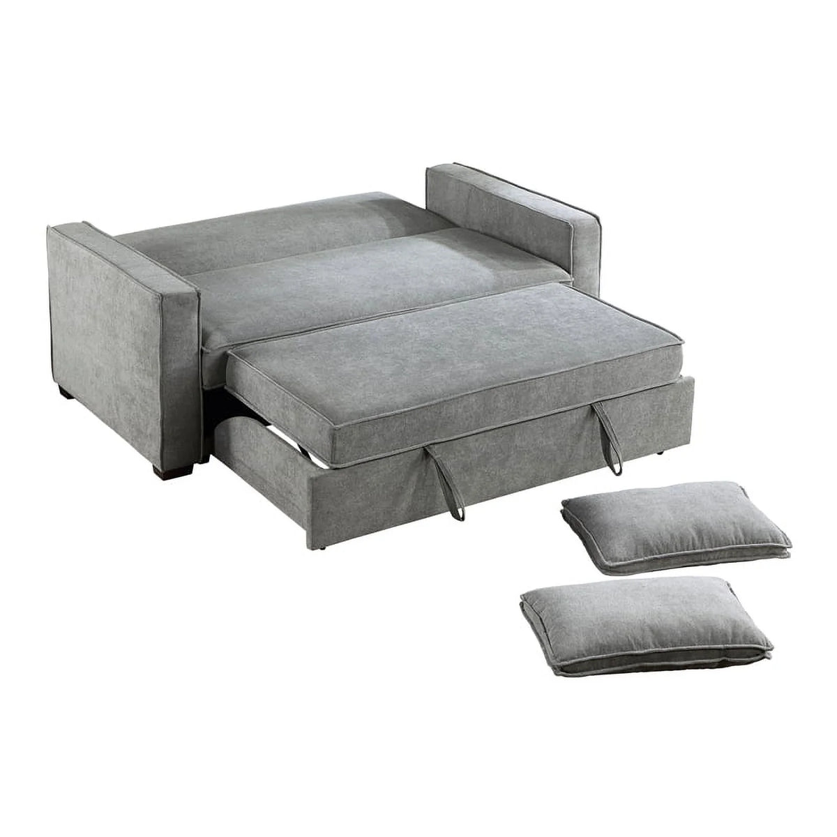 Gray Fabric Upholstered Convertible Sofa with Pull Out Bed E827