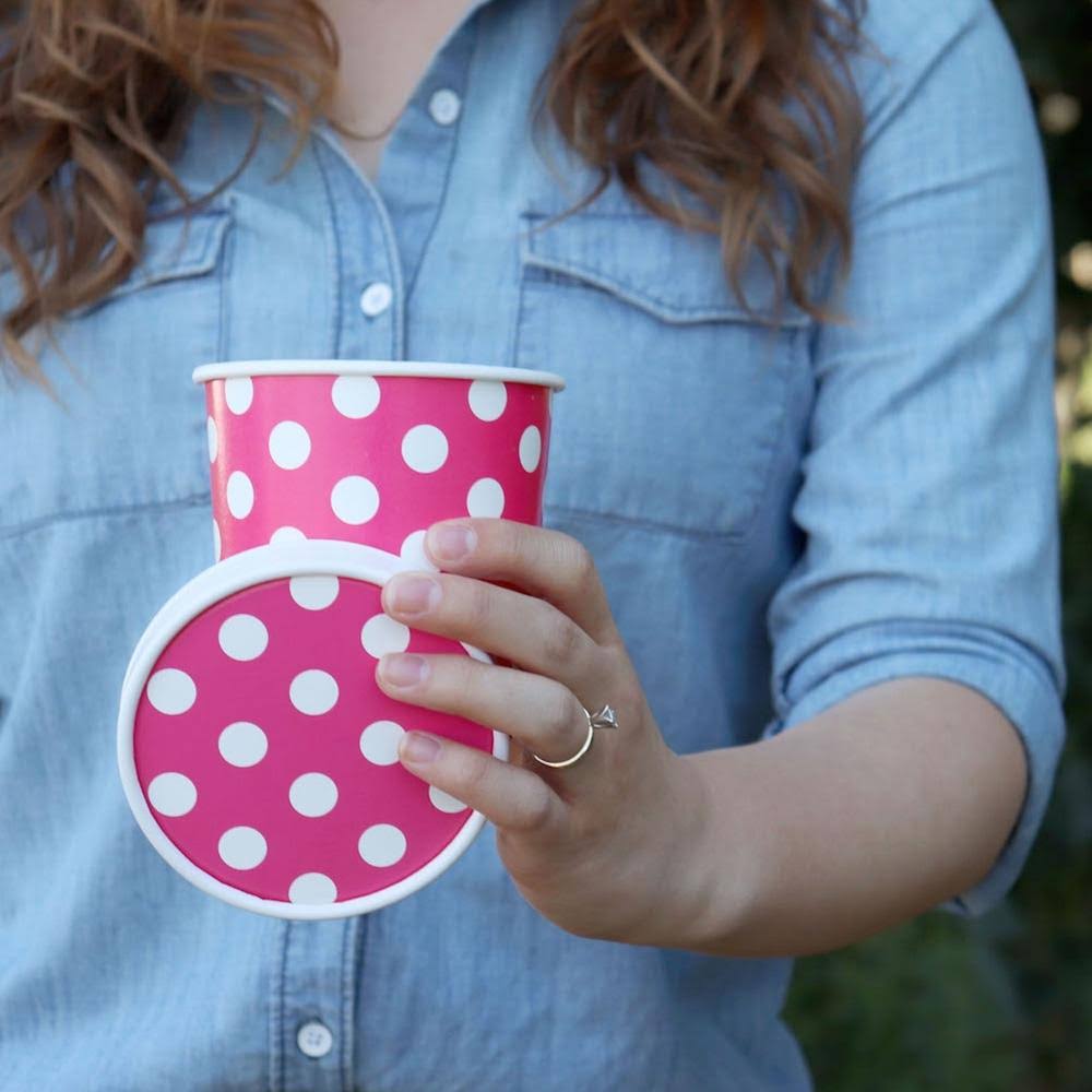 16 oz Pink Polka Dotty Ice Cream Containers with Non-Vented Lids, 250 Containers & 250 Lids R295