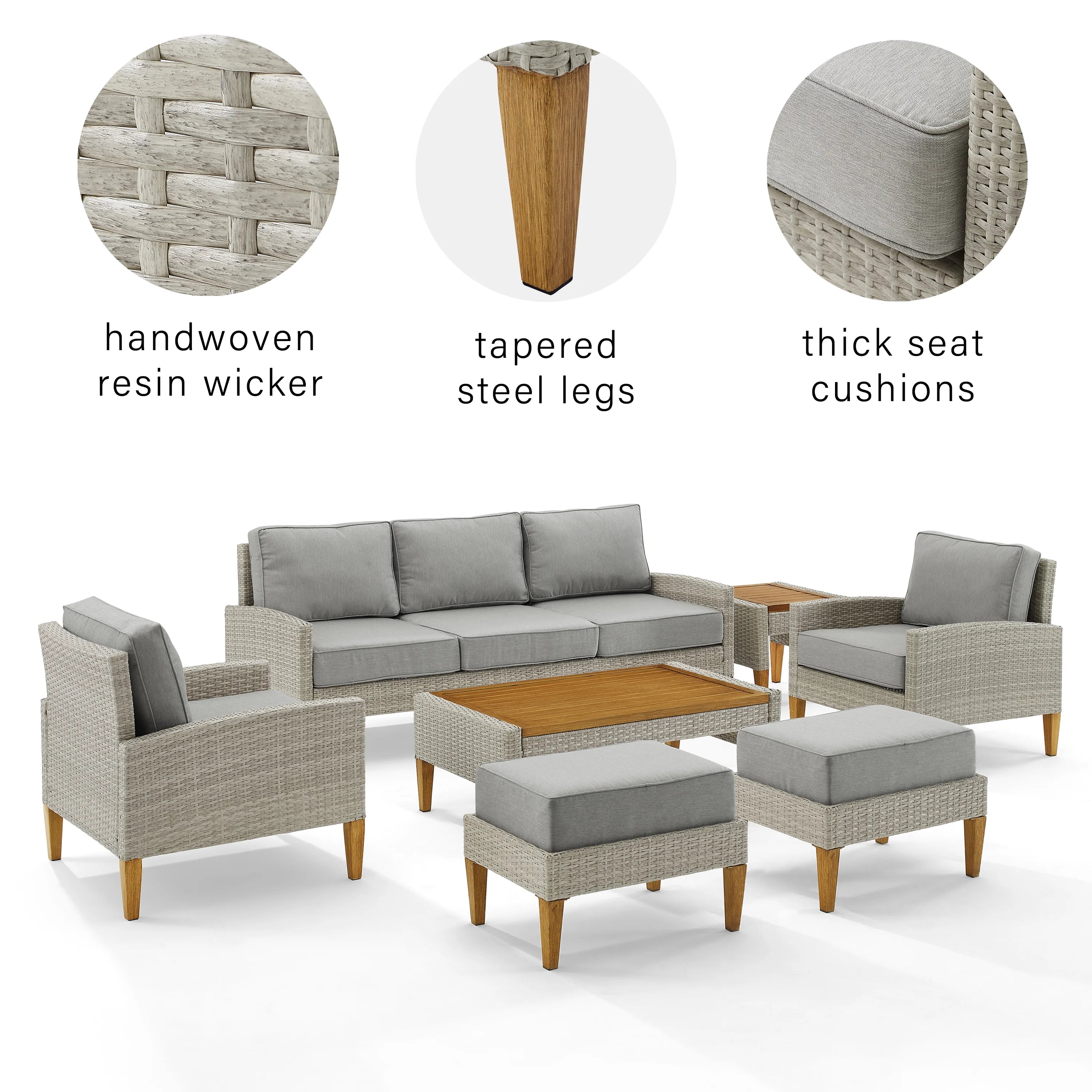 7 Pc Outdoor Wicker Sofa Set Gray X6523