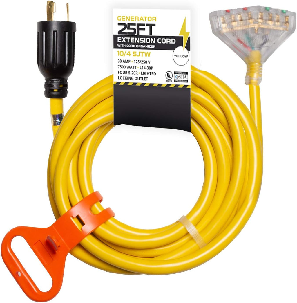 25 Ft 4 Outlet 10/4 SJTW Generator Power Cable, Pack of 2 C216